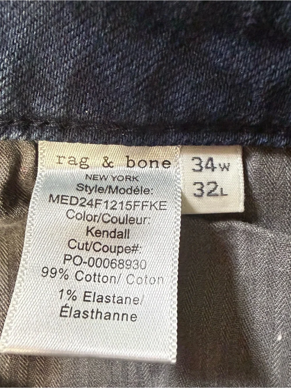 Rag & Bone Fit 3 Athletic Tapered Jeans 34x32 Kendall Blue Wash